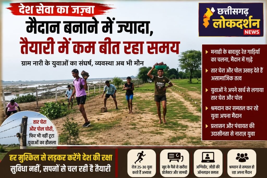सेना में भर्ती का जुनून: अपने मेहनत और पैसों से मैदान बना रहे ग्राम नारी के युवा, फिर भी नहीं मिल रहा प्रशासन का साथ